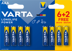 Батарейки VARTA LONGLIFE POWER LR03/ААА BL6+2 (блистер 8шт) 4008496568857 - фото 103496
