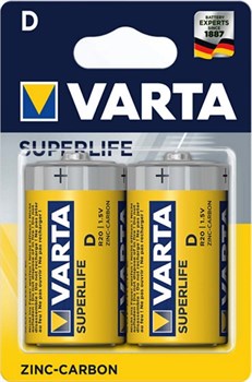 Батарейки большие VARTA SUPERLIFE R20 D BL2 (блистер 2шт) 2000000630632 - фото 144774
