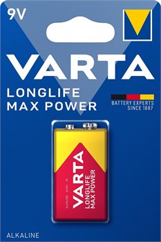 Батарейки VARTA LONGLIFE MAX POWER 9V Крона BL1 (блистер 1шт) 4008496545612 - фото 144970