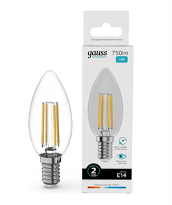 Лампа Gauss Filament Elementary Свеча 12W 750lm 4100К Е14 LED 1/10/100 32122 - фото 145962