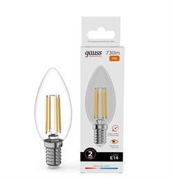 Лампа Gauss Filament Elementary Свеча 12W 730lm 2700К Е14 LED 1/10/100 32112 - фото 145965