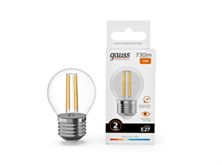 Лампа Gauss Filament Elementary Шар 12W 730lm 2700К Е27 LED 1/10/100 52212 - фото 146190