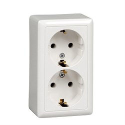 Розетка 2 ОП Schneider Electric ХИТ, О/У, с заземлением, без шторок, белый RA16-238I-B - фото 147430