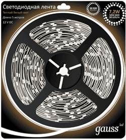 Лента LED 5050/30-SMD 7.2W  12V DC  теплый белый (блистер 5м) 312000107 - фото 165390