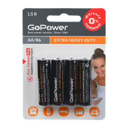 Батарейка GoPower R6 AA BL4 Heavy Duty 1.5V (4/48/576) (блистер4шт) 00-00015594 - фото 168266