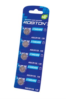 ROBITON STANDARD R-AG8-0-BL5 (0% Hg) AG8 LR1120 391 191 LR55 BL5(блистер 5шт) 16955-1 - фото 168402