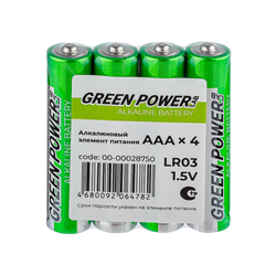 Батарейка GREEN POWERlab LR03 AAA Shrink 4 Alkaline 1.5V (4/40/1000)(в упаковке 4шт) 00-00028750 - фото 168434