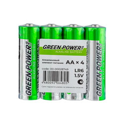 Батарейка GREEN POWERlab LR6 AA Shrink 4 Alkaline 1.5V (4/40/1000)(в упаковке 4шт) 00-00028749 - фото 168435