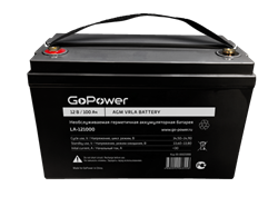 Аккумулятор свинцово-кислотный GoPower LA-121000 12V 100Ah клеммы под болт M8 00-00025999 - фото 168458