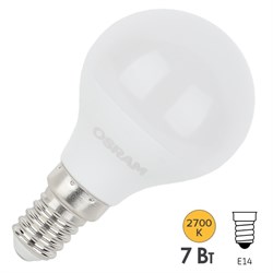Лампа светодиодная OSRAM LED Star, 600лм, 7Вт (замена 60Вт), 2700К (теплый белый свет). Цоколь E14, колба P, угол пучка 180°. Исполнение колбы матовое, пластик. Напряжение питания 170-250В. Стабильный световой поток 170-250В; работает с выключателем  4058075695924 - фото 168765