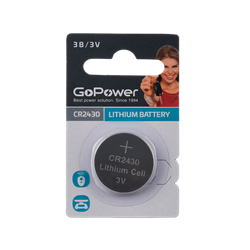 Батарейка GoPower CR2430 BL1 Lithium 3V (1/40/2000) (блистер 1шт) 00-00023124 - фото 169373