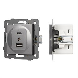 Механизм USB розетки SCT-MUAC-PL-GR-V (5V, 3A, QC4) (Arlight, -) 049840 - фото 170772