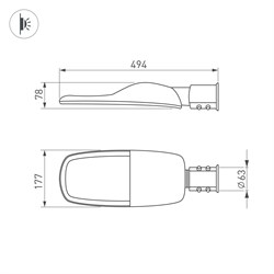 Светильник OXOR-TURI-494х177-40W Warm3000 (GR, 144x75 deg, 230V) IP66 (Arlight, -) 053600 - фото 174227