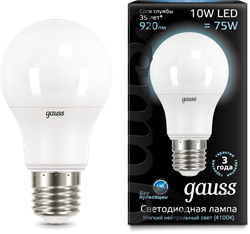 Лампа Gauss A60 10W 920lm 4100K E27 LED 1/10/50 102502210 - фото 17486