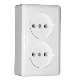 ПРИМА Розетка двойная наружная белая без заземления и шторок монтажная плата 16А 250В RA16-213M-B - фото 17664