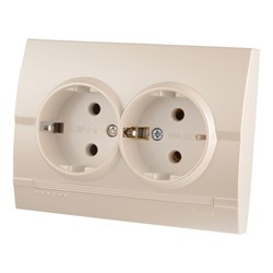 DERIY Розетка двойная с/з ПБТ жемчужно-белая металлик 702-3030-127 - фото 17691