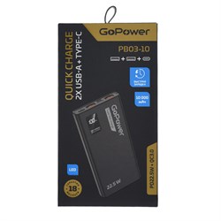 Внешний аккумулятор GoPower PB03-10 10000mAh 3.0A 22.5W 2USB/Type-C черный (1/50) 00-00029659