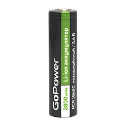 Аккумулятор Li-ion GoPower ICR18650 PC1 3.7V 2800mAh без защиты выс.конт. (1/80/160) 00-00017018