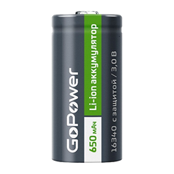 Аккумулятор Li-ion GoPower 16340 PK1 3.7V 650mAh без защиты(в упаковке 1шт) 00-00024375