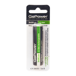 Аккумулятор Li-ion GoPower NCR18650 (Pan. NCR18650B) BL1 3.6V 3400mAh с защитой выс.конт. (1/155)(блистер 1шт) 00-00015350