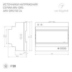 Блок питания ARV-DRS-150-24 (24V, 6.25A, 150W) (Arlight, IP20 DIN-рейка 5 лет) 057074