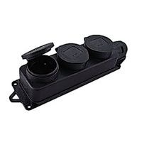 Розетка трехместная с защитными крышками каучуковая 230В, 2P+PE, 16A, IP44 EKF PROxima RPS-020-16-230-44 - фото 21665