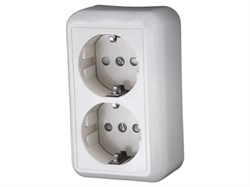 ПРИМА Розетка двойная наружная белая с заземлением со шторками монтажная плата 16А 250В (RA16-214M-B) RA16-214M-B - фото 21957