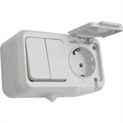 Выключатель 2кл + розетка (з; крышка) накладная Мakel Nemli Yer 18351 - фото 23011