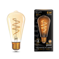 Лампа Gauss Filament ST64 6W 550lm 2400К E27 golden LED 1/10/40 102802006 - фото 23999