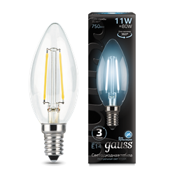 Лампа Gauss Filament Свеча 11W 750lm 4100К Е14 LED 1/10/50 103801211 - фото 24110
