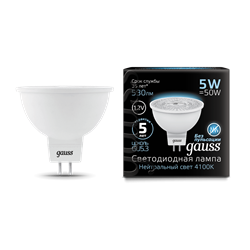 Лампа Gauss MR16 12V 5W 530lm 4100K GU5.3 LED 1/10/100 201505205 - фото 24112