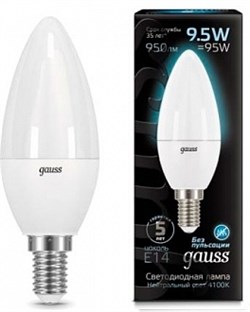 Лампа Gauss Свеча 9.5W 950lm 4100К E14 LED 1/10/100 103101210 - фото 24119