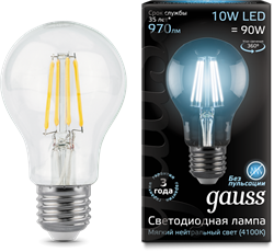 Лампа Gauss Filament А60 10W 970lm 4100К Е27 LED 1/10/40 102802210 - фото 24211