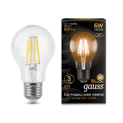 Лампа Gauss Filament А60 6W 600lm 2700К Е27 LED 1/10/40 102802106 - фото 24212