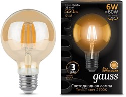 Лампа Gauss Filament G95 6W 550lm 2400К Е27 golden LED 1/20 105802006 - фото 24214