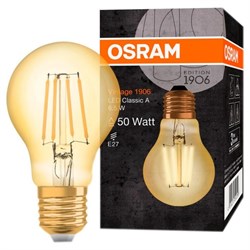 Лампа светодиодная филаментная OSRAM Vintage 1906 A, 650 лм, 6,5Вт (замена 50Вт), 2400K (теплый белы 4058075293298 - фото 26325