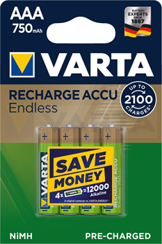 Аккумуляторы ПРЕДЗАРЯЖЕННЫЕ VARTA ENDLESS ENERGY AAA 750mAh бл. 4 4008496928330 - фото 26369