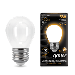 Лампа Gauss Filament Шар 5W 420lm 2700К Е27 milky LED 1/10/50 105202105 - фото 26437
