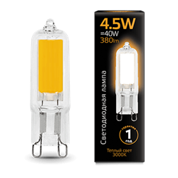 Лампа Gauss G9 AC220-240V 4.5W 380lm 3000K стекло LED 1/10/200 107809104 - фото 26443