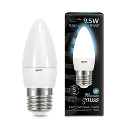 Лампа Gauss Свеча 9.5W 950lm 4100К E27 LED 1/10/100 103102210 - фото 26447