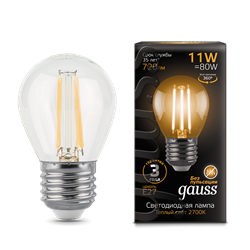 Лампа Gauss Filament Шар 11W 720lm 2700К Е27 LED 1/10/50 105802111 - фото 26451