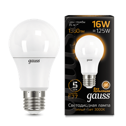 Лампа Gauss A60 16W 1440lm 3000K E27 LED 1/10/50 102502116 - фото 26464