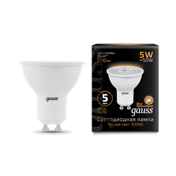 Лампа Gauss MR16 5W 500lm 3000K GU10 LED 1/10/100 101506105 - фото 26504
