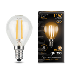 Лампа Gauss Filament Шар 11W 720lm 2700К Е14 LED 1/10/50 105801111 - фото 26664