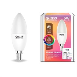 Лампа Gauss Smart Home С37 5W 470lm 2700-6500К Е14 RGBW+изм.цвет.темп.+диммирование LED 1/10/40 1190112 - фото 26677