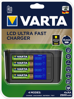 Зарядное устройство VARTA LCD Fast Charger+4xАА 2400 мАч+12V 57675101441 - фото 26707