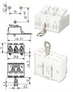 BJB  3-полюсная клеммная колодка 1мм, самозажимная с заземлением16A 450V 46.413.114.50 - фото 27455
