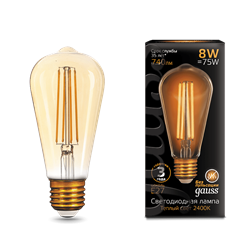 Лампа Gauss Filament ST64 8W 740lm 2400К Е27 golden LED 1/10/40 157802008 - фото 27725