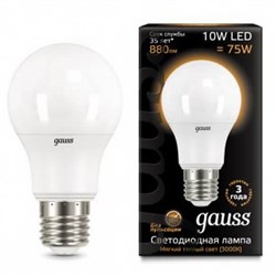 Лампа Gauss A60 10W 880lm 3000K E27 LED 1/10/50 102502110 - фото 27745