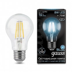 Лампа Gauss Filament А60 8W 780lm 4100К Е27 LED 1/10/40 102802208 - фото 27747